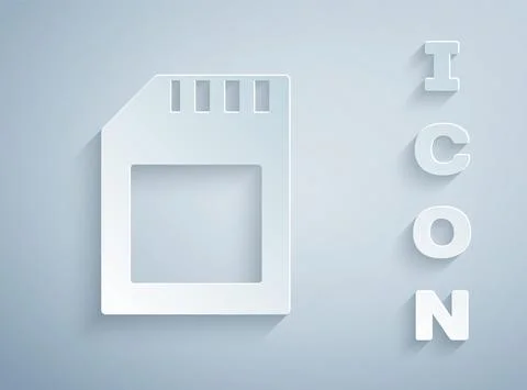 Paper cut SD card icon isolated on grey background. Memory card. Adapter icon Stock Illustration