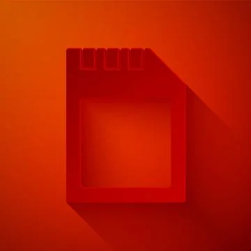 Paper cut SD card icon isolated on red background. Memory card. Adapter icon. Stock Illustration