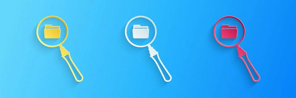 Paper cut Search concept with folder icon isolated on blue background Stockillustratie