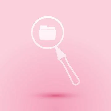 Paper cut Search concept with folder icon isolated on pink background Stock Illustration