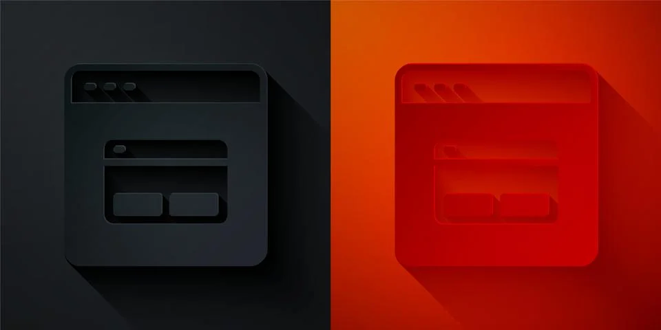 Paper cut Search engine icon isolated on black and red background. Paper art Stock Illustration