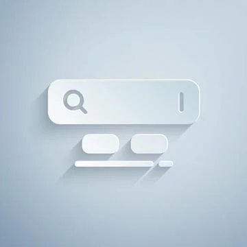 Paper cut Search engine icon isolated on grey background. Paper art style Illustrazione stock