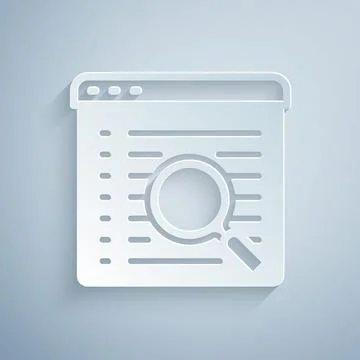 Paper cut Search engine icon isolated on grey background. Paper art style 스톡 일러스트