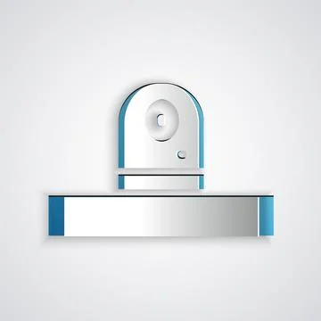 Paper cut Security camera icon isolated on grey background. Paper art style Illustrazione stock