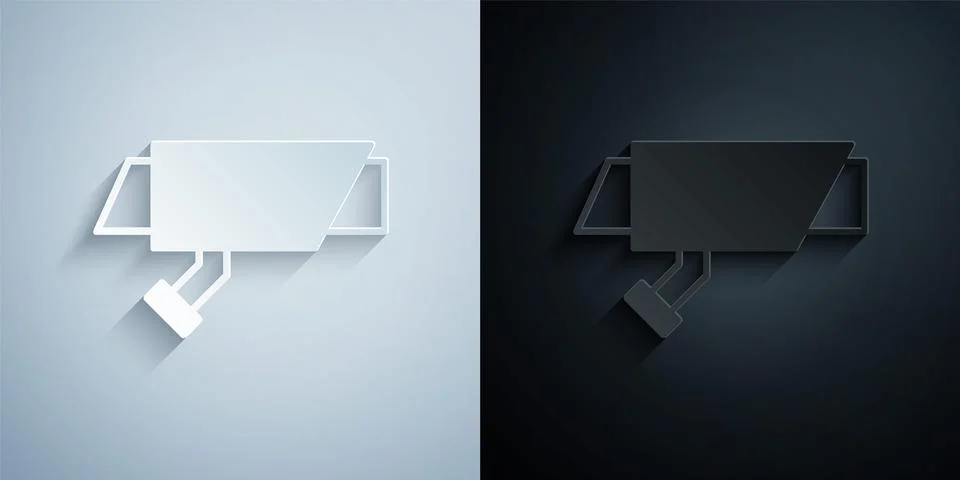 Paper cut Security camera icon isolated on grey and black background. Paper art Stock Illustration