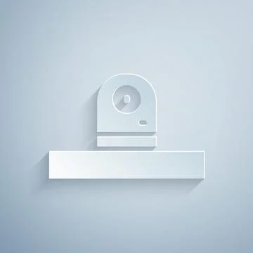 Paper cut Security camera icon isolated on grey background. Paper art style.. Illustrazione stock