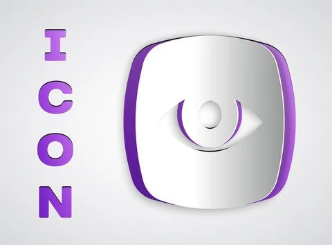 Paper cut Security camera icon isolated on grey background. Paper art style.  Stock Illustration