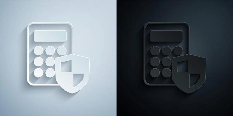 Paper cut Security system control panel with display icon isolated on grey and Stock Illustration