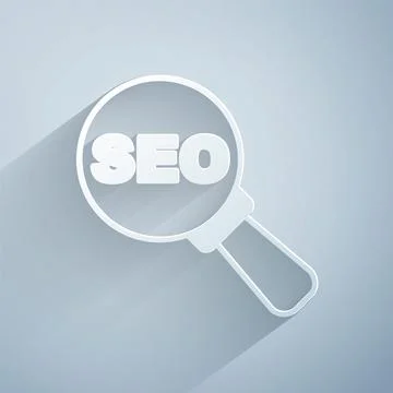 Paper cut SEO optimization icon isolated on grey background. Paper art style Stock Illustration