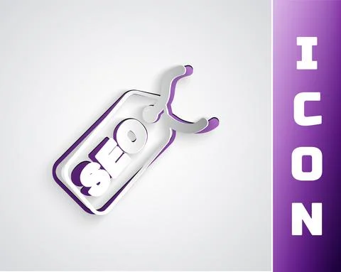 Paper cut SEO optimization icon isolated on grey background. Paper art style Stock Illustration