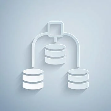 Paper cut Server, Data, Web Hosting icon isolated on grey background. Paper art Illustrazione stock