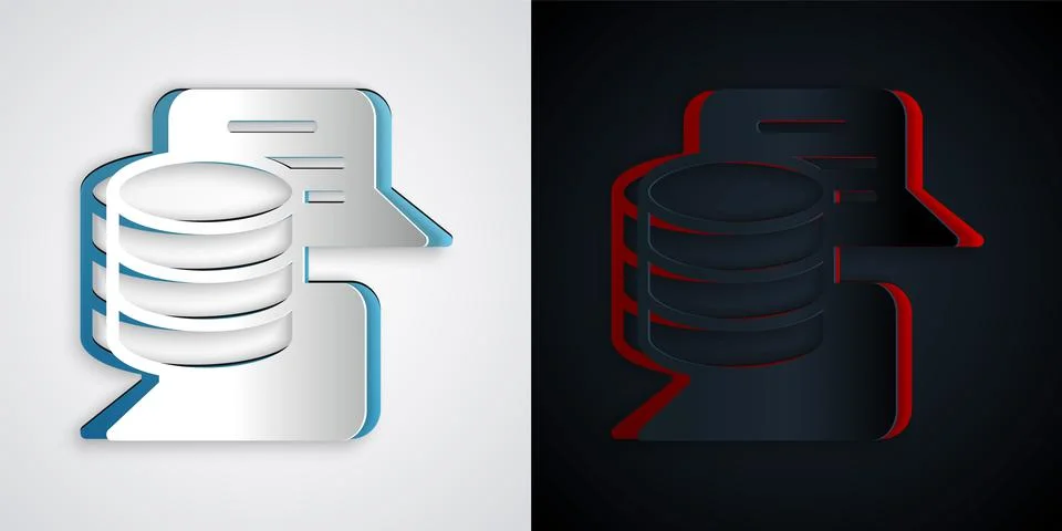 Paper cut Server, Data, Web Hosting icon isolated on grey and black background 스톡 일러스트