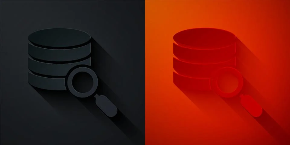 Paper cut Server, Data, Web Hosting icon isolated on black and red background Illustrazione stock