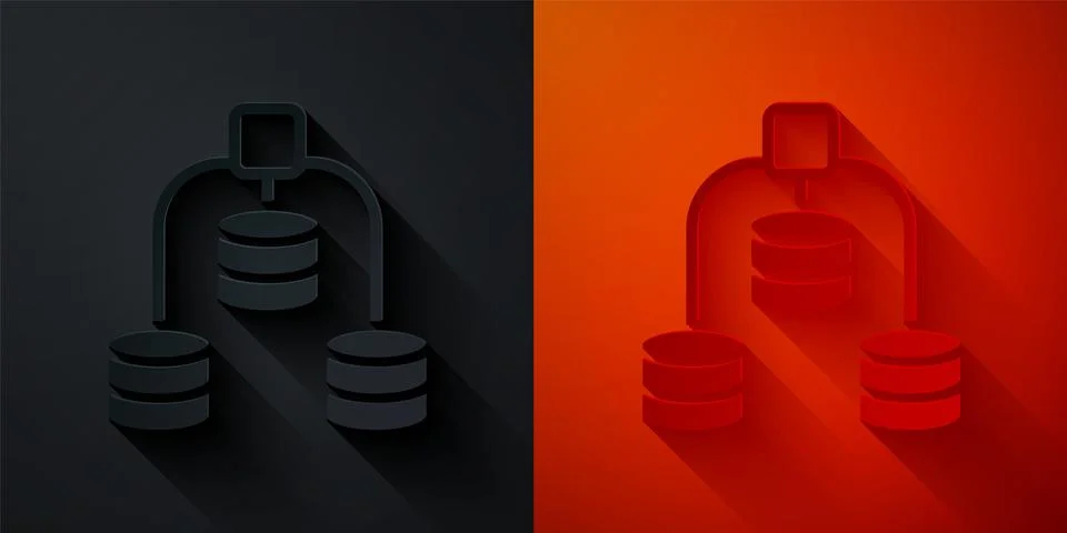 Paper cut Server, Data, Web Hosting icon isolated on black and red background Illustrazione stock