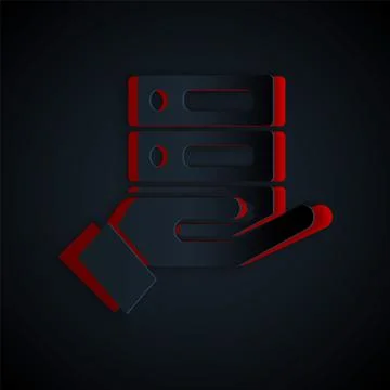 Paper cut Server, Data, Web Hosting icon isolated on black background. Paper art Illustrazione stock