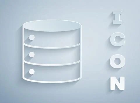 Paper cut Server, Data, Web Hosting icon isolated on grey background. Paper art Illustrazione stock
