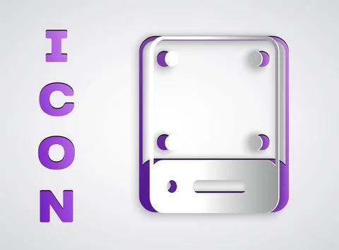 Paper cut Server, Data, Web Hosting icon isolated on grey background. Paper a Illustrazione stock