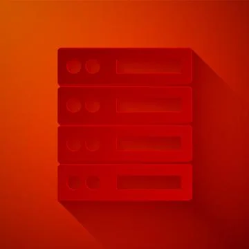 Paper cut Server, Data, Web Hosting icon isolated on red background. Paper art Illustrazione stock
