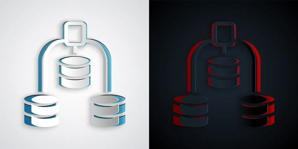 Paper cut Server, Data, Web Hosting icon isolated on grey and black background Illustrazione stock