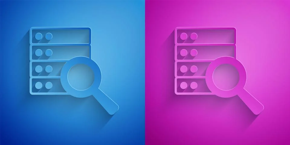 Paper cut Server, Data, Web Hosting icon isolated on blue and purple backgr.. Stock-Illustration
