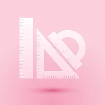 Paper cut Set ruler, triangular ruler and protractor icon isolated on pink Stock Illustration