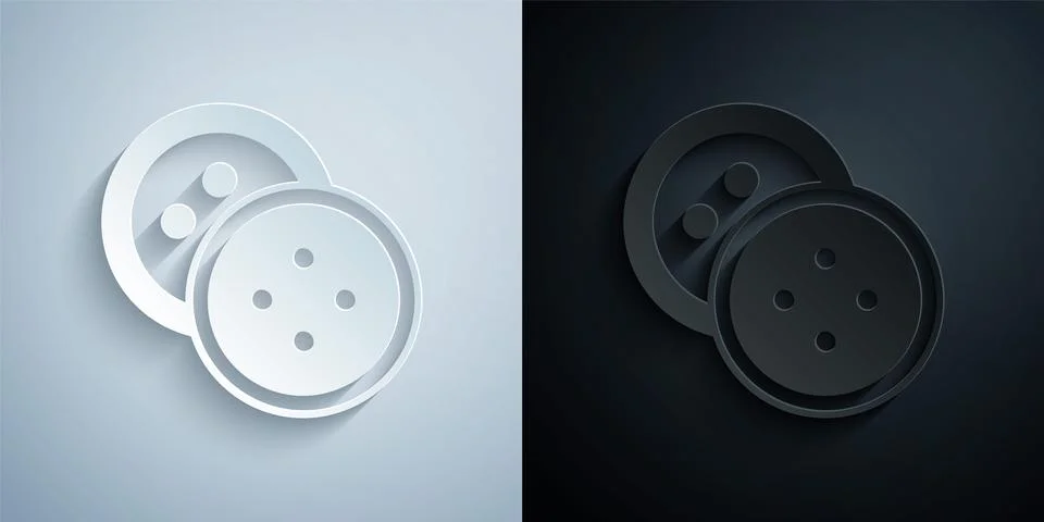Paper cut Sewing button for clothes icon isolated on grey and black background Illustrazione stock
