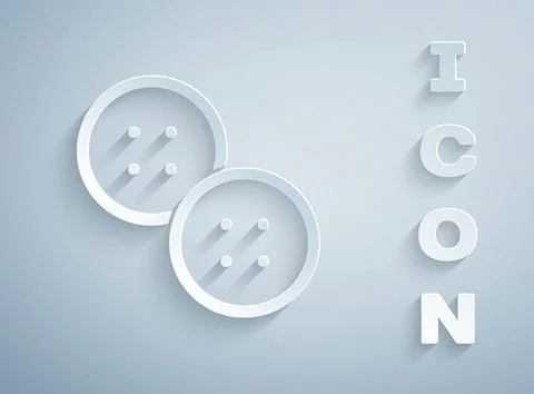 Paper cut Sewing button for clothes icon isolated on grey background. Clothin Illustrazione stock