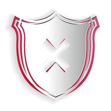 Paper cut Shield and cross x mark icon isolated on white background. Denied Stock Illustration