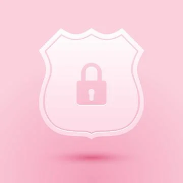 Paper cut Shield security with lock icon isolated on pink background. Protection イラスト素材