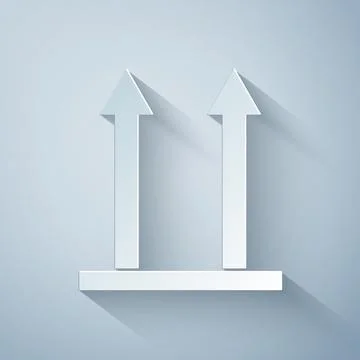 Paper cut This side up icon isolated on grey background. Two arrows indicating 库存插图