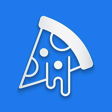 Paper cut Slice of pizza icon isolated on blue background. Fast food menu. .. Stock Illustration