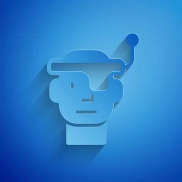 Paper cut Smart glasses mounted on spectacles icon isolated on blue background Stock Illustration
