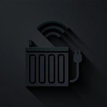 Paper cut Smart heating radiator system icon isolated on black background. .. Illustrazione stock