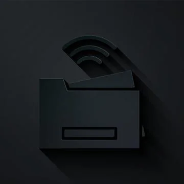 Paper cut Smart printer system icon isolated on black background. Internet of Stock Illustration
