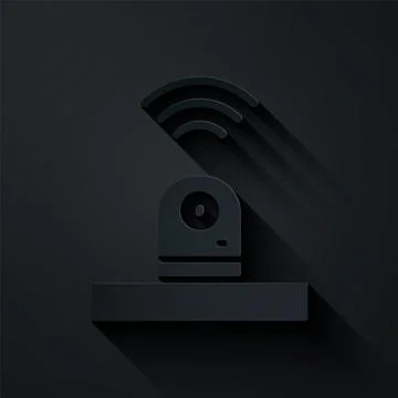 Paper cut Smart security camera icon isolated on black background. Internet.. イラスト素材
