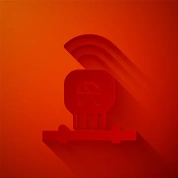 Paper cut Smart sensor system icon isolated on red background. Internet of Illustrazione stock