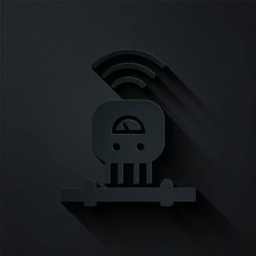 Paper cut Smart sensor system icon isolated on black background. Internet o.. 스톡 일러스트