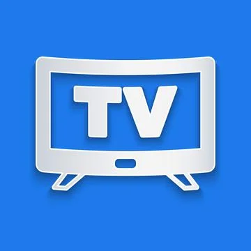 Paper cut Smart Tv icon isolated on blue background. Television sign. Paper art イラスト素材