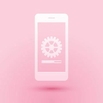 Paper cut Smartphone update process with gearbox progress and loading bar icon Stock Illustration