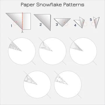 Paper Cut Snowflake Patterns. Step-by-step instruction for paper origami toy. Stock Illustration