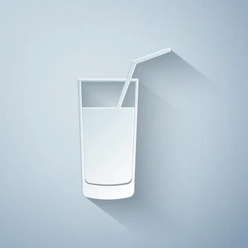 Paper cut Soft drink icon isolated on grey background. Paper art style. Vector Stock Illustration