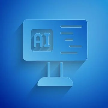 Paper cut Software, web developer programming code icon isolated on blue Illustrazione stock