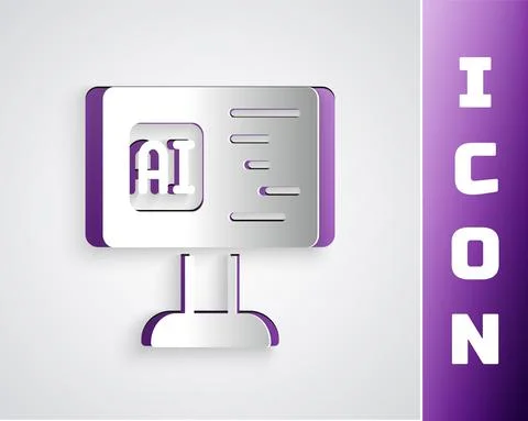 Paper cut Software, web developer programming code icon isolated on grey Illustrazione stock