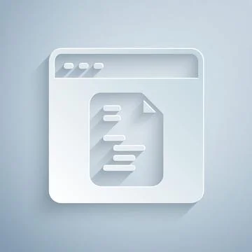 Paper cut Software, web developer programming code icon isolated on grey Stock Illustration