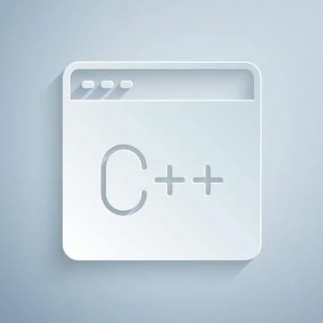 Paper cut Software, web developer programming code icon isolated on grey Stock Illustration