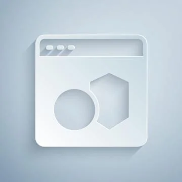 Paper cut Software, web developer programming code icon isolated on grey 스톡 일러스트