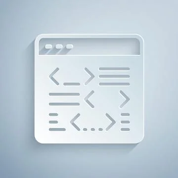 Paper cut Software, web developer programming code icon isolated on grey 스톡 일러스트