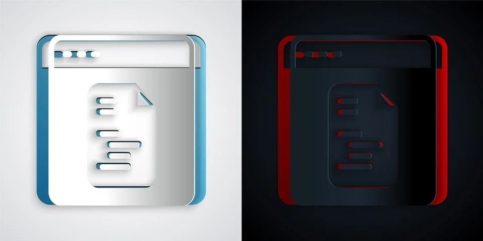 Paper cut Software, web developer programming code icon isolated on grey and 스톡 일러스트