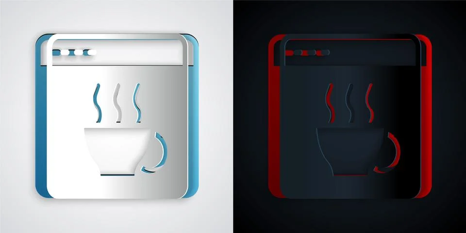 Paper cut Software, web developer programming code icon isolated on grey and 스톡 일러스트