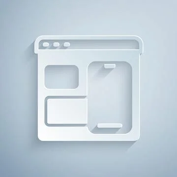 Paper cut Software, web developer programming code icon isolated on grey Illustrazione stock